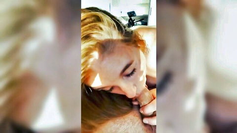 Rosa Josefin blonde model giving passionate blowjob close-up