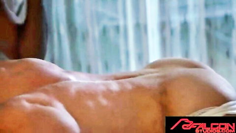 Ty Santana muscular hunk lying nude, exposing tight ass for huge cock bareback