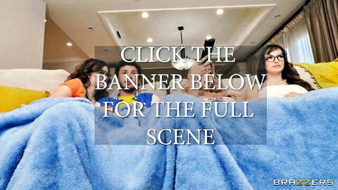 Lexi Luna and Chloe Surreal cozy under blankets with guys in steamy Brazzers scene
