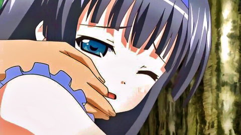 Seductive hentai teen girl winking with tongue out teasing blowjob