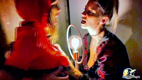 Bailey Ryder in Halloween lesbian costume tease with girlfriend Domii, intimate glow