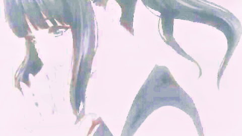 Anime girl with long flowing blue hair in emotional side profile