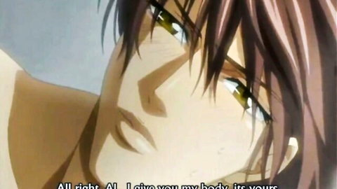 Anime gay lover seductively offering his body in passionate scene