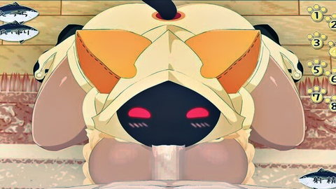 Taokaka from BlazBlue in seductive hooded pose, hentai anime style