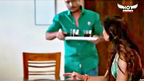 Desi maid in green top seducing man with drinks, hot Hindi short film