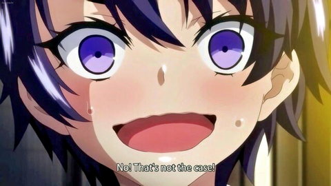 Cute purple-haired anime girl Mako-chan smiling with blush in hentai close-up