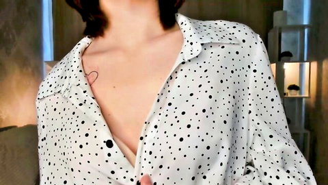 Cathleenchockley shy 18yo skinny teen in polka dot blouse cleavage