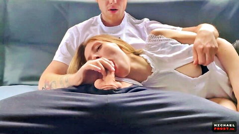 Blonde Russian stepmom giving blowjob to stepson in homemade video