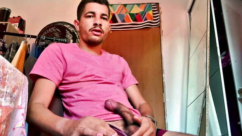 Magrinho Capixaba stroking his big cock in amateur solo masturbation