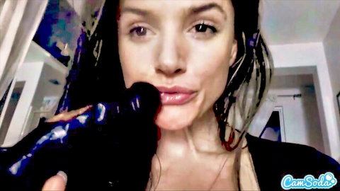 Tori Black wet brunette teasing with blue toy in solo masturbation