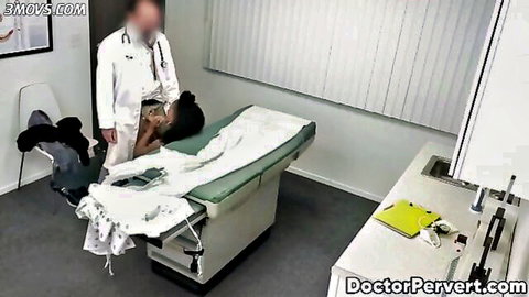 Doctor in white coat fucks curvy patient's pussy doggystyle on exam table in taboo medical fetish.