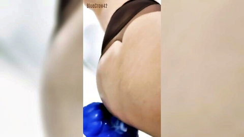 BlueCrow42's close-up anal masturbation with blue toy on big ass