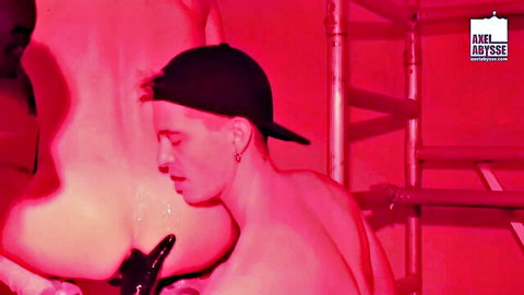 Axel Abysse in extreme threeway anal toy penetration, fluids dripping