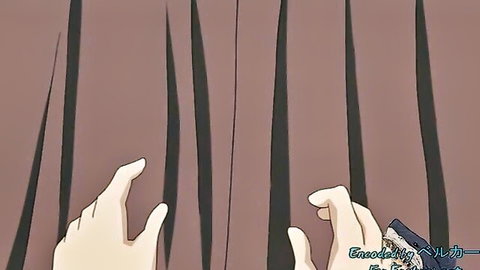 Anime hands spreading long black hair aside in erotic hentai scene