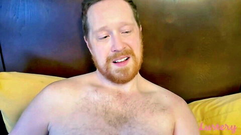 Redhead bearded man Teddy shirtless on bed in Lustery amateur scene with E Nicola