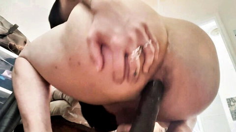 Bebe Moon solo anal dildo play with thick ass close up