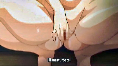 Anime brunette student spreads pink pussy and inserts dildo in classroom masturbation.