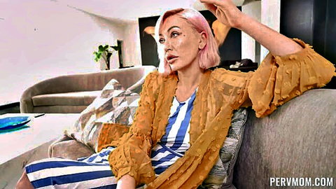 Adira Allure seductive stepmom in sheer orange top, pink hair