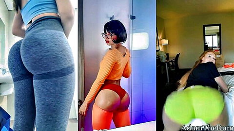 Teasing curvy women in tight outfits showing big asses for no fap challenge
