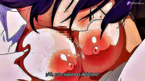 Hentai girl's massive flushed tits censored by black bars over red nipples closeup.