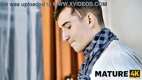 Mature man in white shirt and gray scarf, side profile gaze, Mature4K See No Slut scene