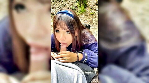 Lovingeli2 Asian schoolgirl in uniform giving outdoor blowjob