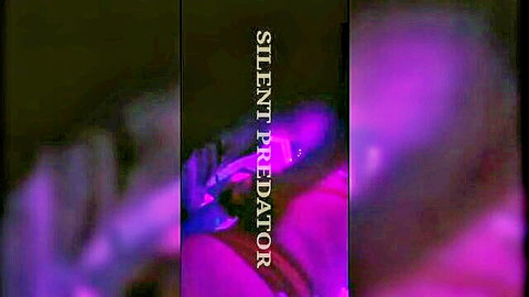 Stylized 'Silent Predator' purple glow title graphic for amateur solo dildo masturbation video