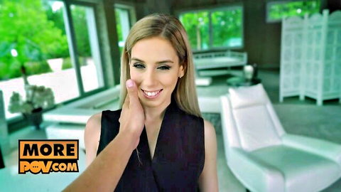 Nesty blonde teacher smiling in seductive POV tease, black top