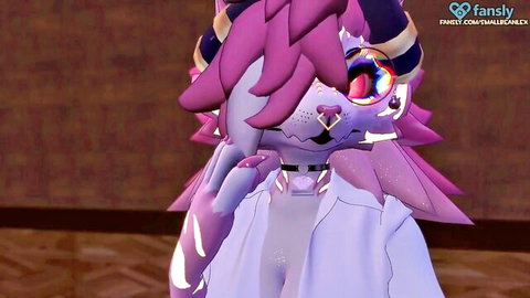 SmallBeanLex as seductive purple furry futa secretary in open lab coat, VRChat ERP