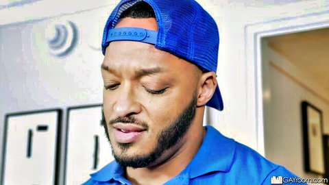 Handsome Black twink gamer in blue cap, teasing delivery tip