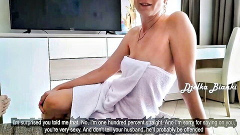 Djelka Bianki surprised in white towel, sexy Russian amateur tease