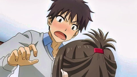 Anime student surprised kisses topless sensei in ecchi scene