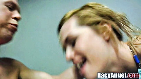 Amy Brooke in rough wet blowjob with muscular man, intense close-up