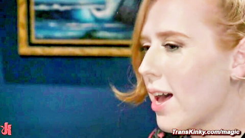 Redhead trans intern with open mouth in seductive TS Seduction scene