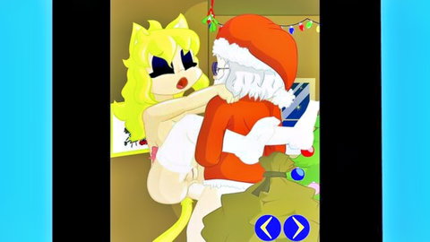 Blonde furry catgirl riding Santa in explicit hentai Christmas scene