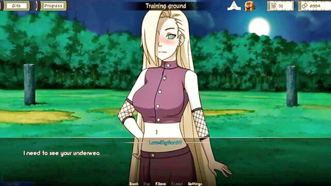 Hinata Hyuga in seductive purple crop top and pants at moonlit training ground