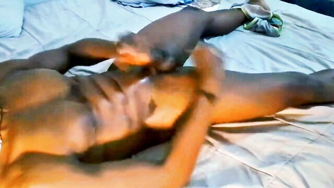 Muscular black stud gets intense handjob on massive BBC