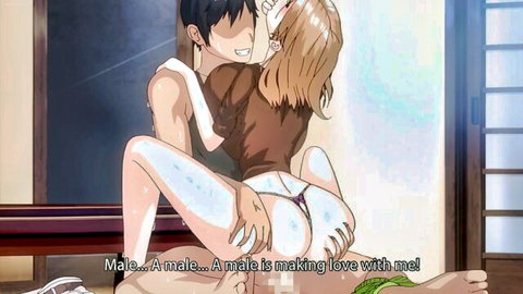 Anime blonde girl in white stockings fucked standing by guy