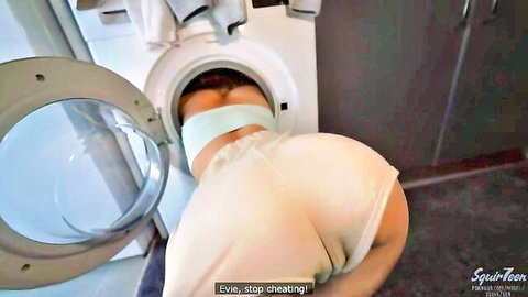 Squir7een big ass stuck in washing machine POV ready for fuck