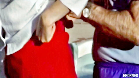 Hot wife in red lingerie grabbed by lover in cuckold scene