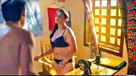 Curvy Indian stepmom in black lingerie with stepson