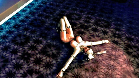 Busty latex bunny girl spreads wide exposing pierced nipples big tits and shaved pussy on neon floor