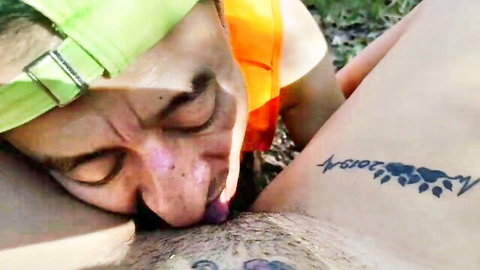 Busty Colombian beauty gets tits sucked by tour guide in forest