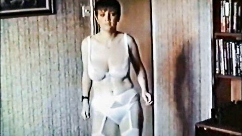 Vintage teen with big boobs in sheer white lingerie strip dance