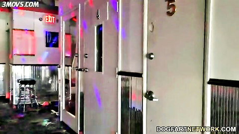 Melody Parker in neon-lit gloryhole setup for teen BBC action