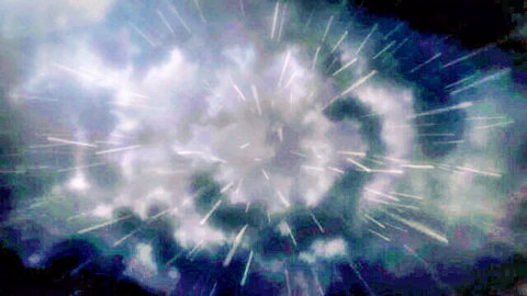 Blurry cyan and white radial starburst explosion effect on black background