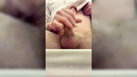 Blurry amateur gay POV handjob stroking thick uncut cock closeup