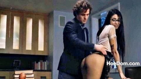 Man spanks exposed ass of rebellious Asian teen student in sheer top