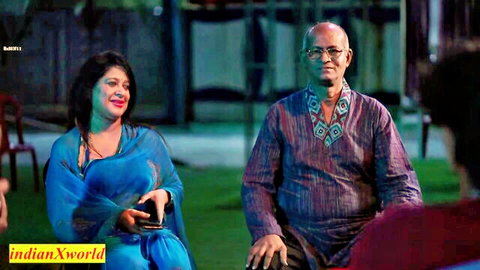 Step-mom Sree in blue saree with sugar daddy in gangbang setup