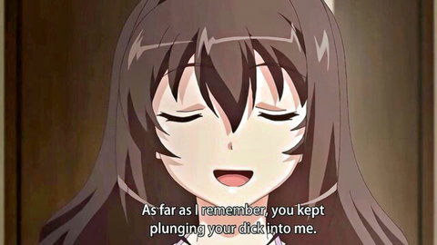 Blissful hentai girl with closed eyes smiles recalling guy plunging his dick into her pussy.